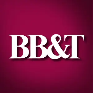 Logo of the community-based bb&t on a solid burgundy background.