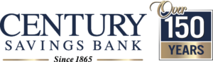 Logo of community-based century savings bank with text "since 1845" and an emblem indicating "over 150 years" of service, combining dark green, gold, and white colors.