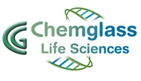 Logo of community-based chemglass life sciences featuring stylized green text and blue dna helix graphics on each side.