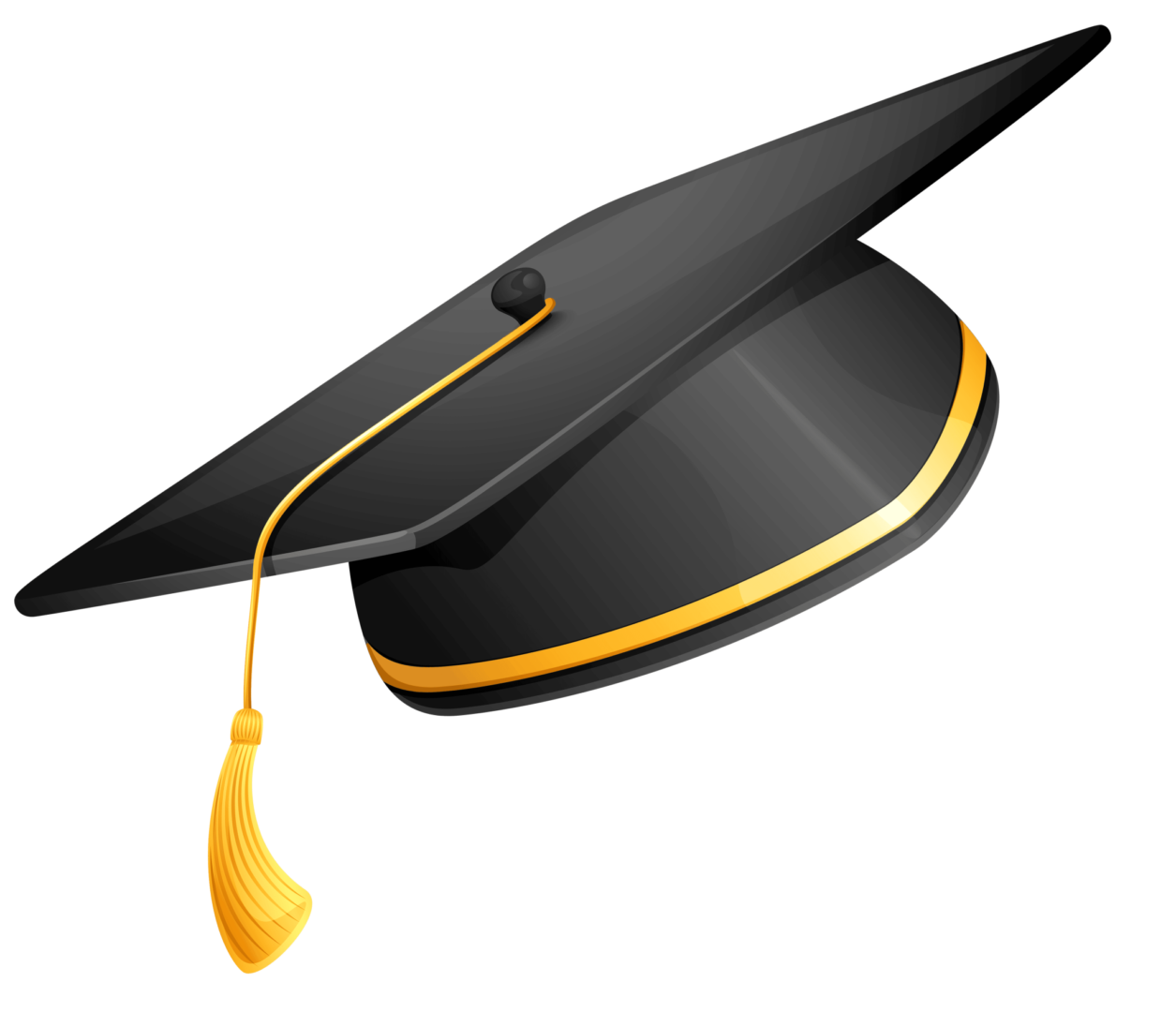 Illustration of a black graduation cap with a yellow tassel on a green background.