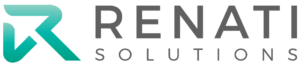 Logo of community-based Renati Solutions featuring a stylized blue letter R next to the full name in green lettering.