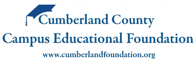 Logo of cumberland county campus educational foundation featuring a blue graduation cap, with text and the website url www.cumberlandfoundation.org.