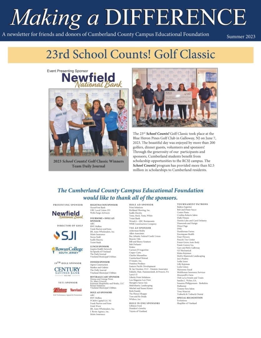 The front page of the newfield school county golf classic.