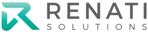 Logo of community-based Renati Solutions featuring a stylized blue letter R next to the full name in green lettering.