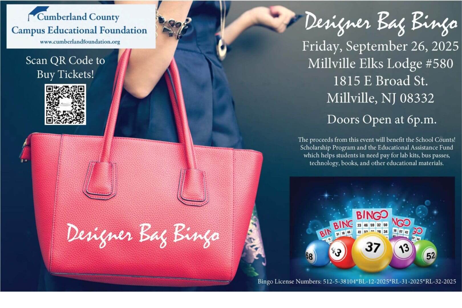 Designer Handbag Bingo September 26, 2025 Millville Elks Lodge