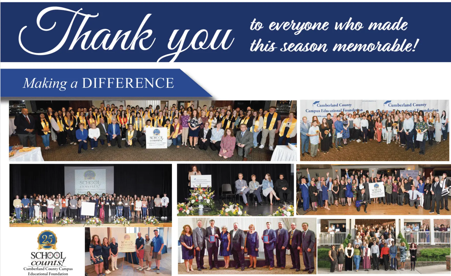 Collage of group photos and thank you message.