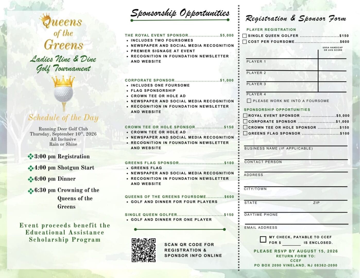 Golf tournament sponsorship and registration details flyer.